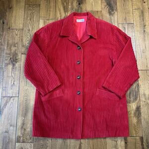 Vintage Red Corduroy Womens Sz L Peacoat Dress Coat Button Down Lined Pockets
